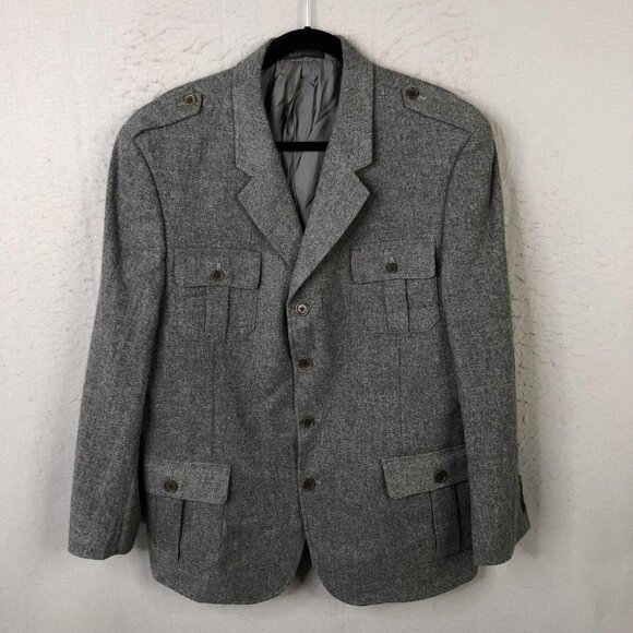 Calvin Klein Blazer Mens 44R Wool Blend Military 4 Pocket Button Jacket Utility - Picture 1 of 16